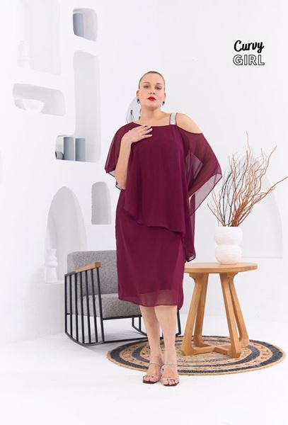 Picture of CURVY GIRL CHIFFON DRESS WITH SPRKLES ON SHOULDER
